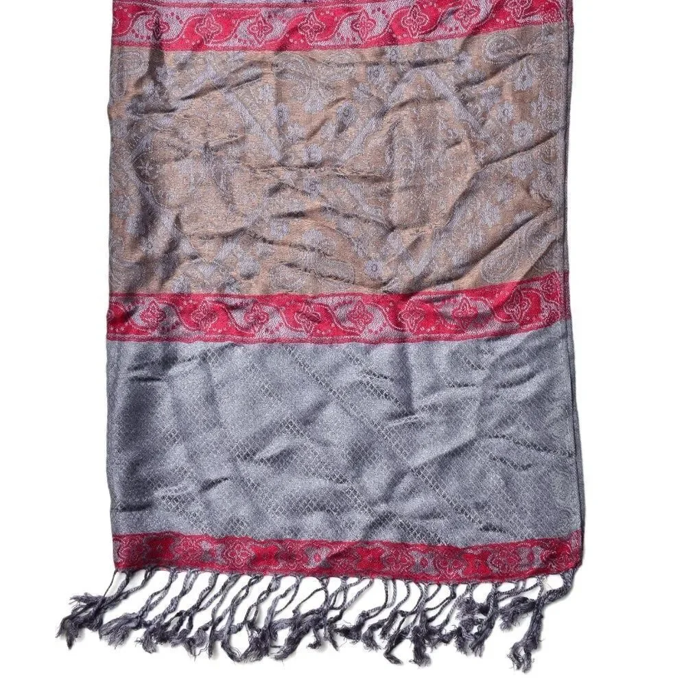 Scarf and Earrings Set Gray and Red